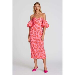 AMUR Micaela Sweetheart Cocktail Dress Plumeria Pink Abstract Floral size 10